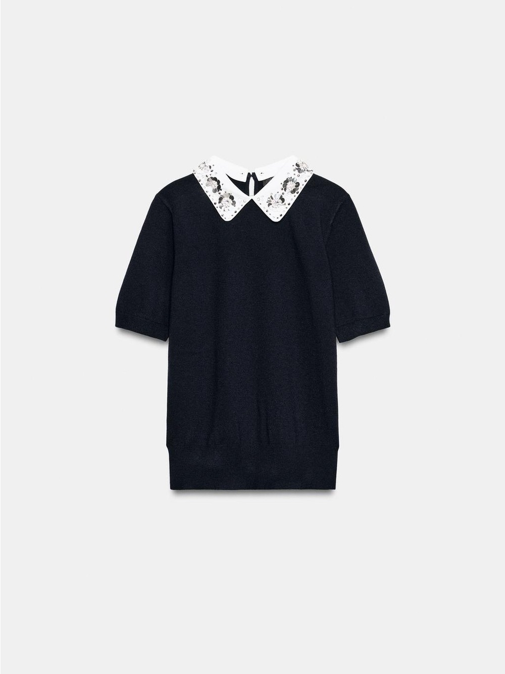 ZARA BNWT JEWELED BEADED KNIT POLO. NAVY BLUE 8851/006/401 - Picture 5 of 8